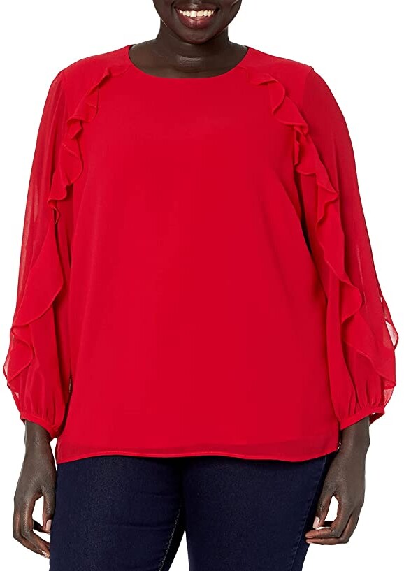 ManxiVoo Plus Size Blouse for Women Long Sleeve T-Shirt Ruffles Hem Tops Blouse Shirt 