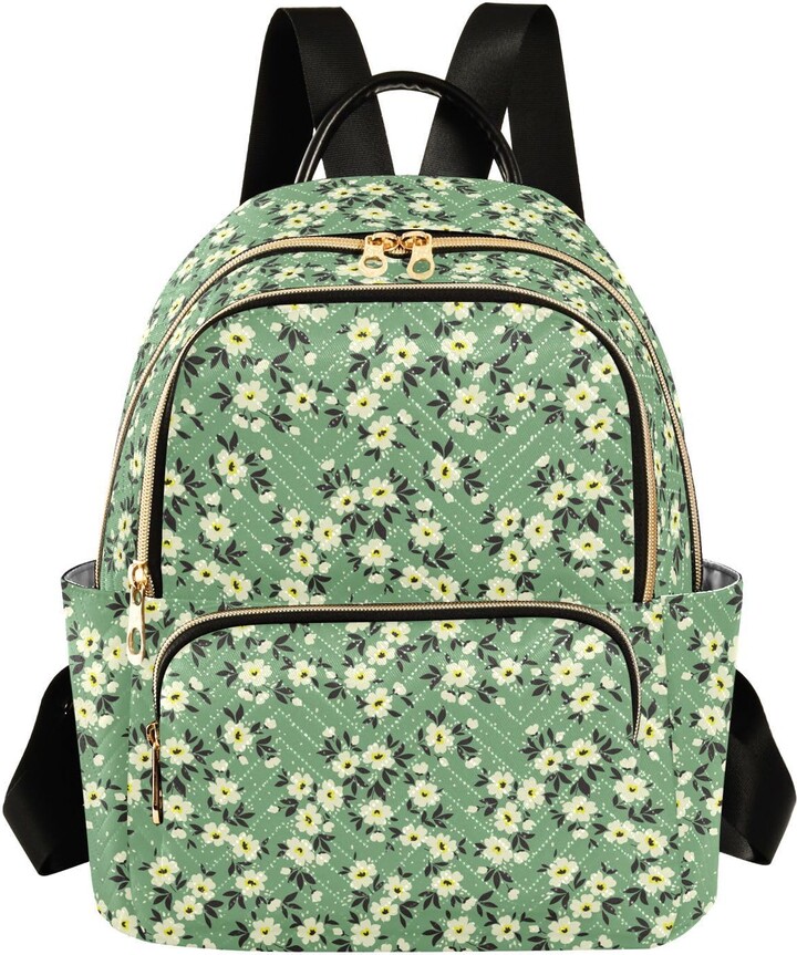 Mnsruu White Flowers on Green Backpack Women Laides Rucksack