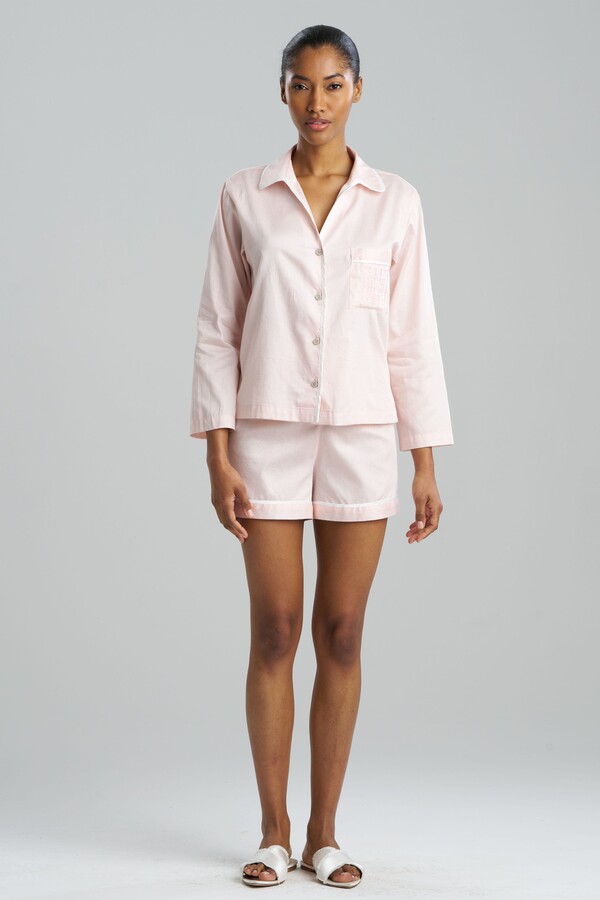 Natori COTTON SATEEN EMBROIDERED ESSENTIALS Notch PJ Short Set