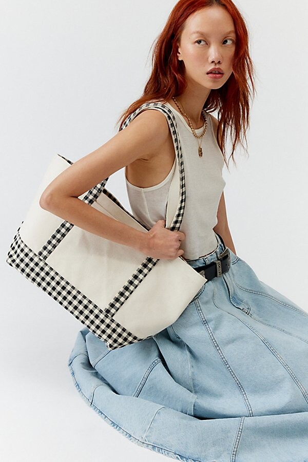 Baggu Medium Heavyweight Canvas Tote Bag in Black/White Gingham