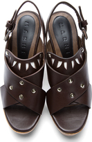 Thumbnail for your product : Marni Edition Brown Leather Wooden Platform Sandals