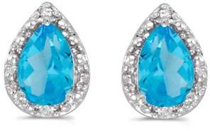 Amanda Rose Collection 14k White Gold Pear Blue Topaz And Diamond Earrings