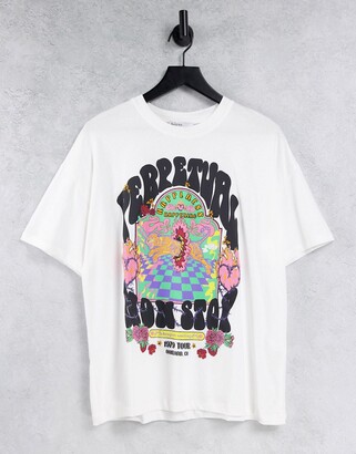 Bershka oversized psychedelic slogan tee in white - ShopStyle T-shirts