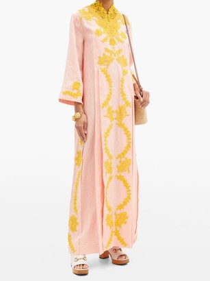 Gucci Floral Lace-applique Linen Kaftan - Light Pink