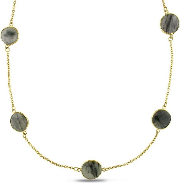 Everly Jewelry EVERLYJEWELRY|22KYellowPlatedSterlingSilver42CTTGWRutilatedQuartzStationNecklace-36inch