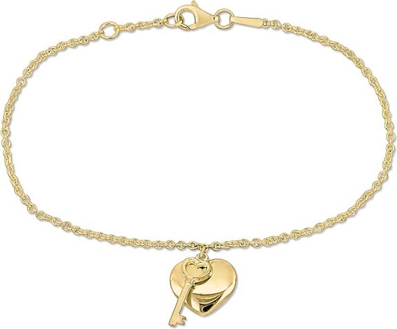 Everly Jewelry EVERLYJEWELRY|18kYellowGoldPlatedHeart&KeyCharmBracelet7-inch