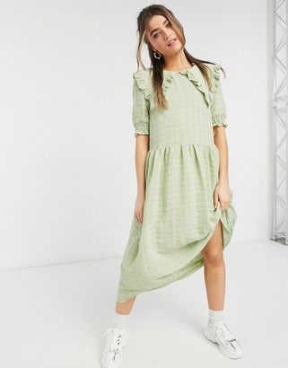 Monki Ofelia midi dress with collar detail in green - ShopStyle