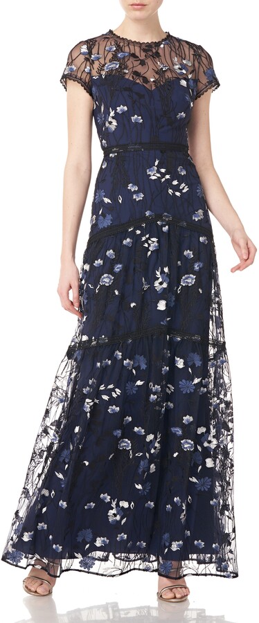 navy floral gown