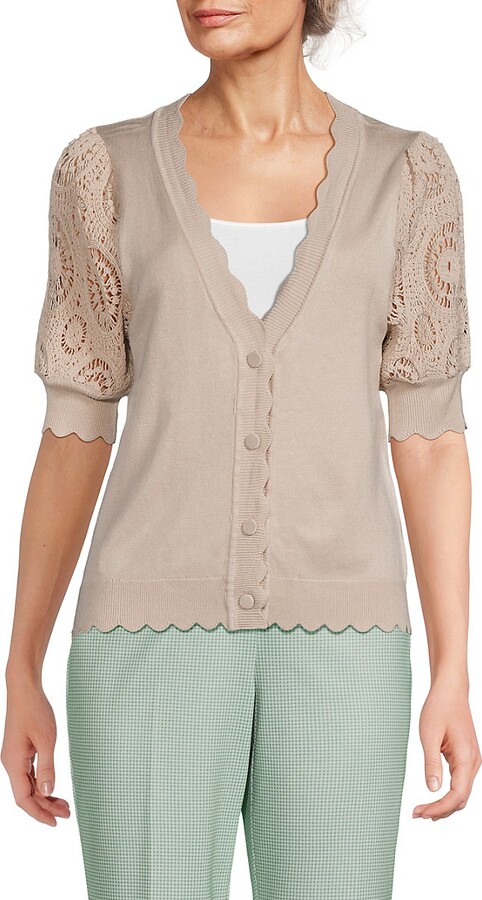 Tahari Crochet Sleeve Cardigan