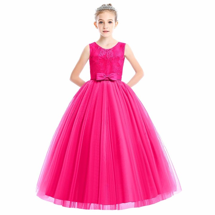 FYMNSI Flower Girls Sleeveless Floral Lace Tulle Princess Dress Bridesmaid Wedding Party Pageant Birthday Maxi Gown 
