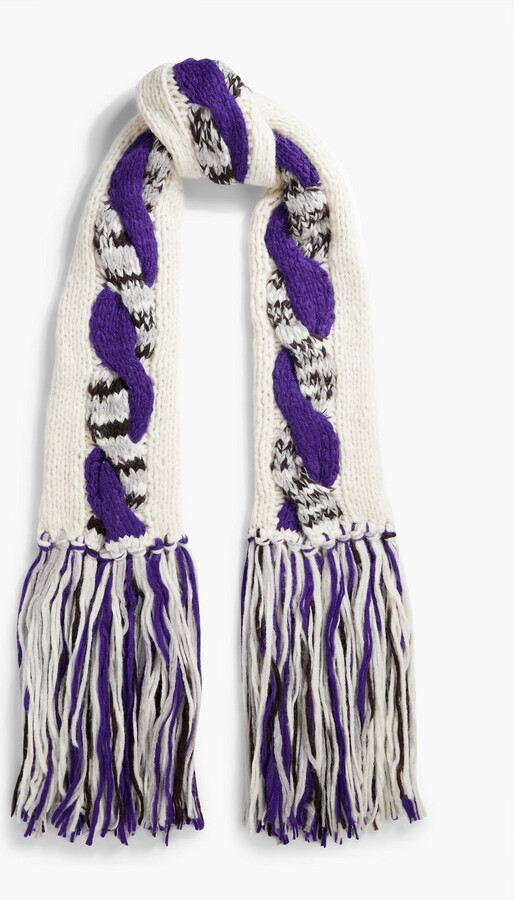 Fringed cable-knit alpaca-blend scarf