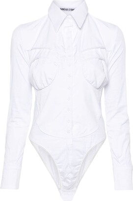Womens Mini Collar Shirt Long Sleeve Leotard Bodysuit Blouse Tops Romper UK