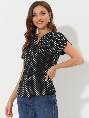Allegra K Women's Polka Dots Print V Neck Short Sleeve Elegant Work Office  Tops X-Small White at  Women's Clothing store