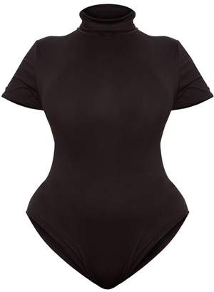 PrettyLittleThing Plus Black High Neck Short Sleeve Bodysuit