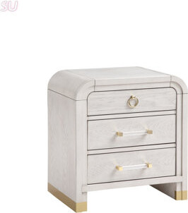 Bay Isle Home Malco Oak Nightstand With Spacious Drawer, Acrylic Hardware, And Elegant Fluted Detailing For Modern Bedrooms