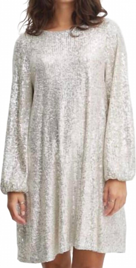 Ichi Fauci Long Sleeve Mini Dress In Frosted Almond