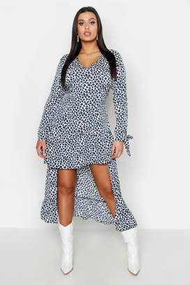boohoo Plus Leopard Ruffle Step Hem Maxi Dress