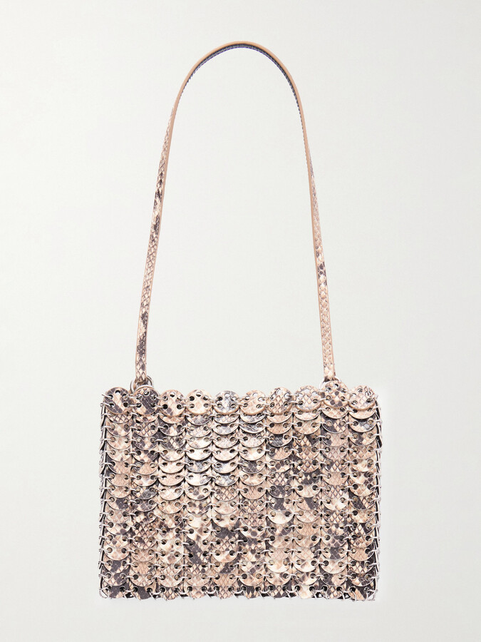RABANNE - Snake-effect Leather Chainmail Shoulder Bag - Animal print