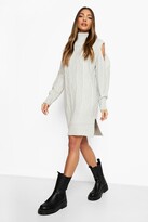 Thumbnail for your product : boohoo Cut Out Shoulder Cable Knitted Dress