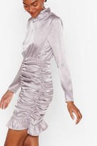 Thumbnail for your product : Nasty Gal Womens Chasin' the Ruche Satin Jacquard Dress - Grey - 6