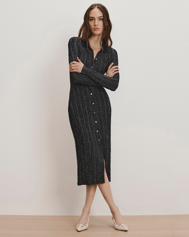 Barrett Plaid Midi Dress Navy White Multi