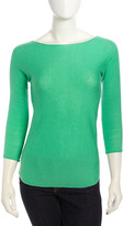 Thumbnail for your product : Neiman Marcus Cashmere Three-Quarter-Sleeve Sweater, Green