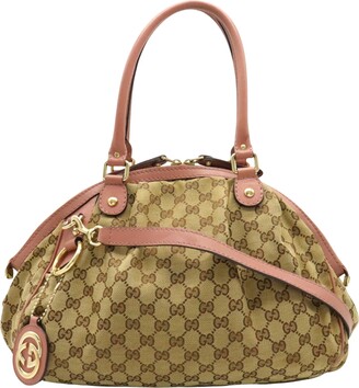 Gucci Monogram Canvas & Pink Leather Sukey Tote Bag with Gold, Lot #20045
