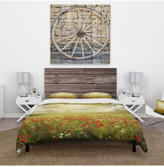 Design Art Designart 'Wild Poppies On Cloudy Background' Rustic Duvet Cover Set - Twin Bedding