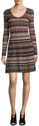M Missoni Long-Sleeve Floral Lurex® Jacquard Knit Dress
