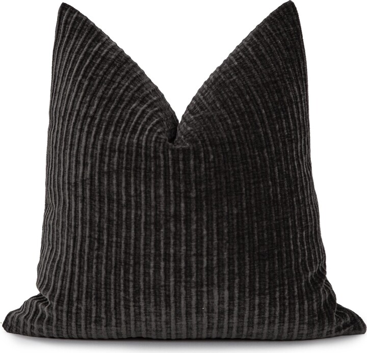 Dark Gray Corduroy Pillow Cover | Striped Textured Euro Sham & Cushion