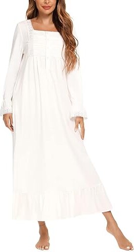 Flwydran Women's Victorian Nightgown Long Sheer Vintage Nightdress Lace V  Neck Lounge Sleepwear Built in Bra Mesh Nightdress White - ShopStyle  Lingerie & Nightwear