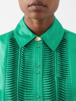 Aje Tidal Pintucked Cotton-poplin Cropped Shirt - Emerald