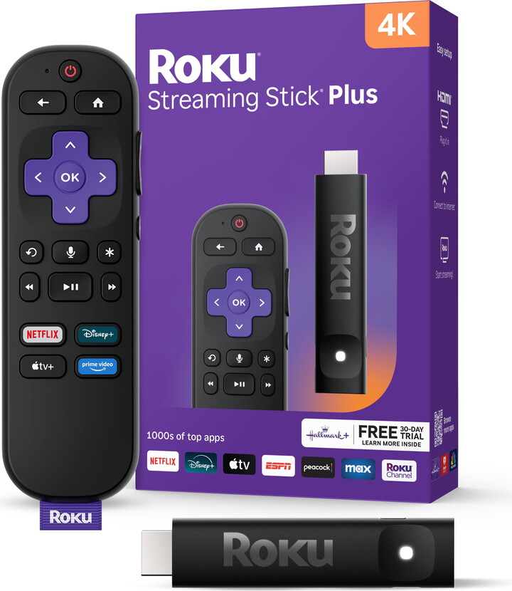 Roku Streaming Stick Plus 2025 - 4K & HDR Roku Streaming Device for TV with Voice Remote - Free & Live TV