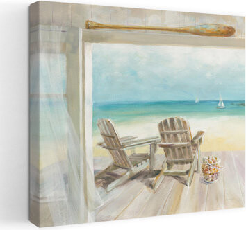 Dovecove Cabin Coastal Seaside Morning Crop With Adirondack Chair Beach Art