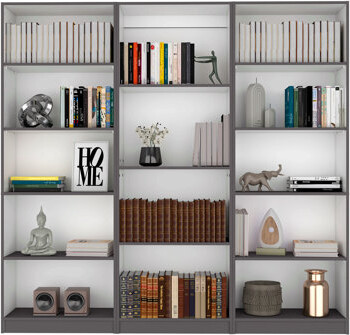 Latitude Run 3 Piece Home Bookcase Set, 74" Wide With 14 Shelves, Living Room Set