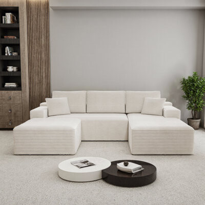 Latitude Run Elegant 3-Piece Modular Sectional Sofa in Plush Black Corduroy – No Assembly Required Comfort for 5