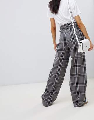 Stradivarius check wide pant with tie waist detail
