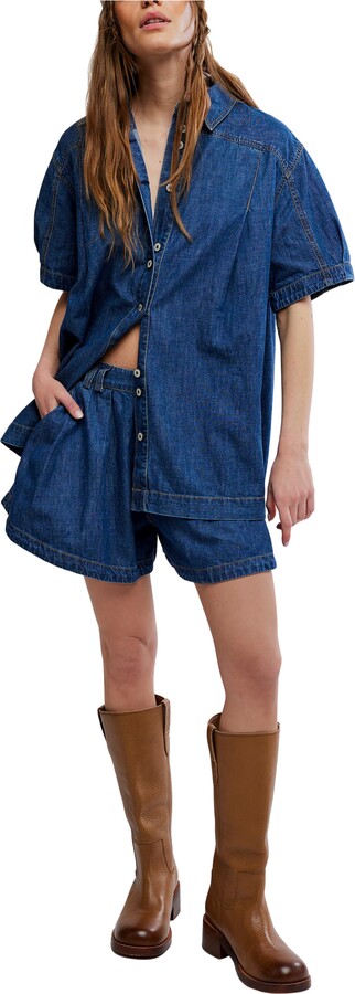 Free People Griselda Denim Shirt & Shorts Set