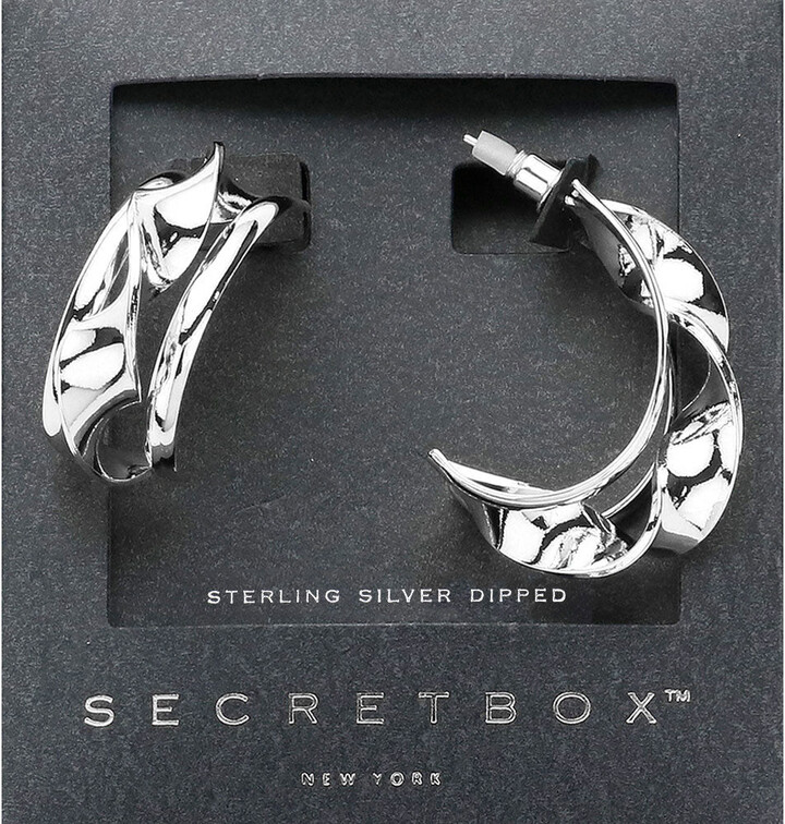 FASHNZFAB SECRET BOX_Sterling Silver Dipped Twisted Pointed Hoop Earrings - White Gold