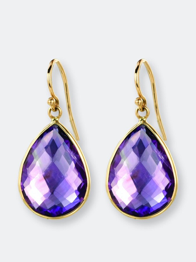 14K Yellow Gold  Dangling Earrings with Large Round Shaped Pink Amethyst 