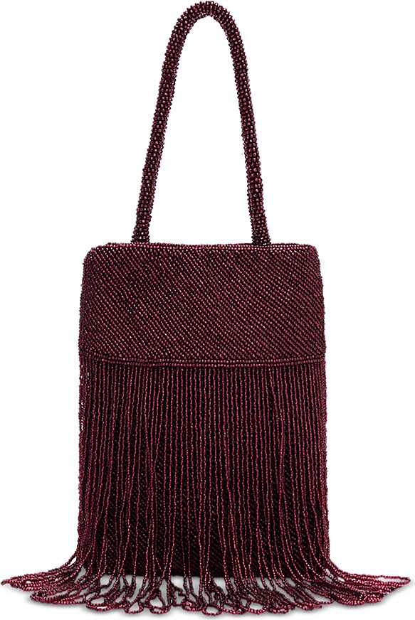 Reformation Valentina Mini Beaded Satin Shoulder Bag