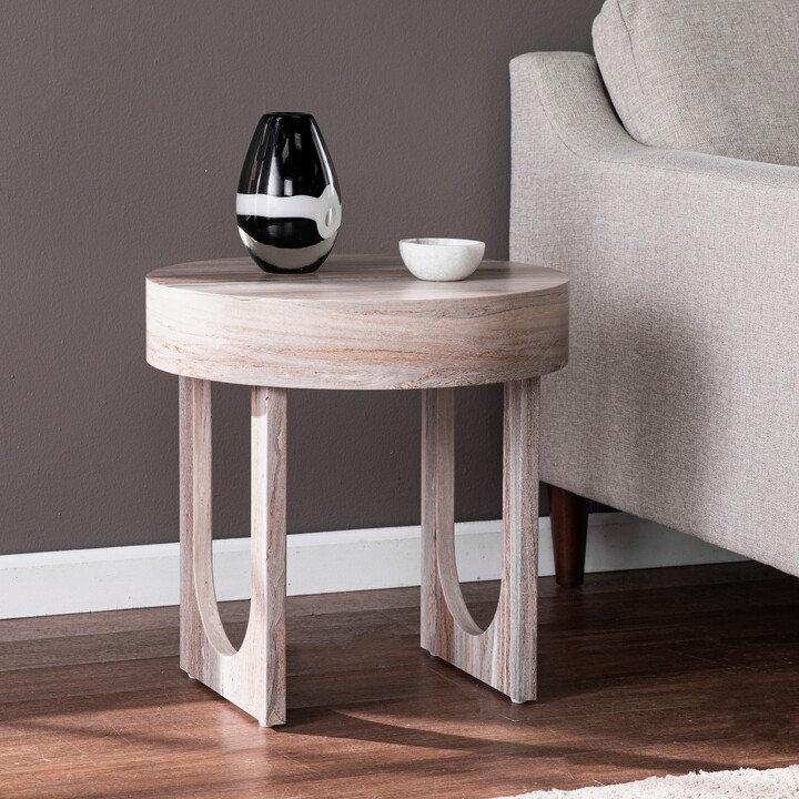 Powell Transitional Owens Side Table, Powell Owens Metal And Wood Round Coffee Table