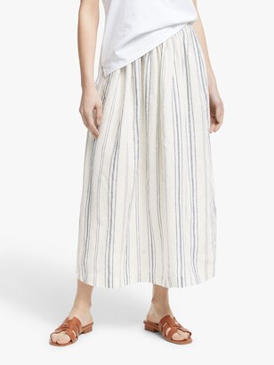 John Lewis & Partners Linen Stripe Skirt, White/Blue