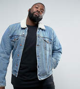 Thumbnail for your product : ASOS DESIGN Plus denim jacket with fleece collar in blue wash