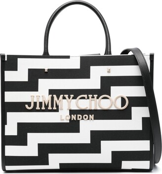 トートバッグ JIMMY CHOO AVENUE MEDIUM CALF LEATHER TOTE BAG Black Fine Shiny Calf Leather Tote Bag with Light Gold JC