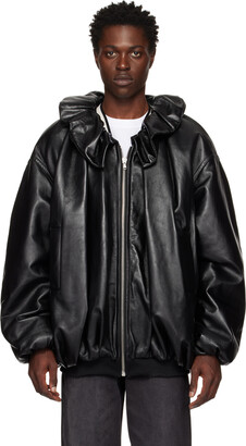 we11done Black Shirring Leather Jacket