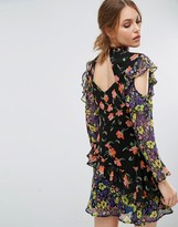 Thumbnail for your product : ASOS Mixed Print Mini Dress with Cold Shoulder and Frill