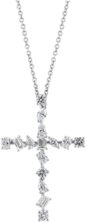 14K Or Jaune Sur Argent Sterling 925 Multi-Color Cross Necklace/18" 