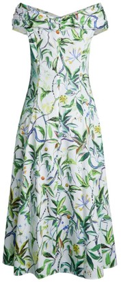 Jason Wu Collection Printed Poplin Off-The-Shoulder Day Dress