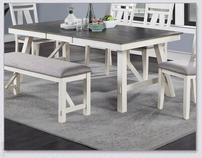 Ophelia & Co. Elegant White Finish Dining Table With Grey Wooden Top And Extendable Leaf For Versatile Seating Arrangements